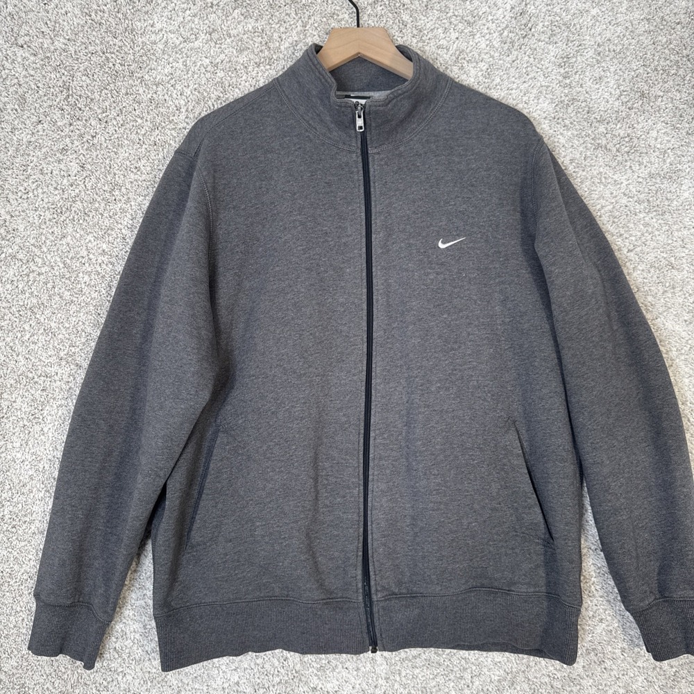 Nike Jacket Full Zip Gray Athletic Coat Swoosh Mock Neck Adult XL Pockets